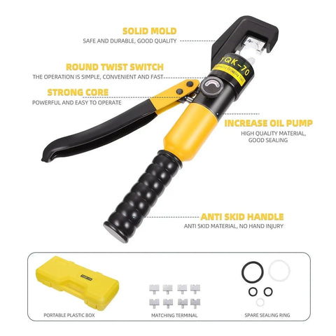 Heavy Duty Hydraulic Crimping Pliers For Electric Terminals And Power Cables, yellow and black grip, designed for easy operation.