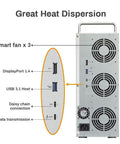 Thunderbolt Three Workhorse Eight Bay Hardware Raid Enclosure back view showing smart fans, ports, and heat dispersion features.