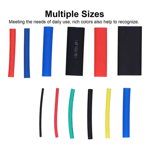 Multiple sizes of Massive 750 Piece Heat Shrink Tubing Kit For Electric Wiring Repair, Durable PE Dielectric Sleeves Snugly Wrapping Cables
