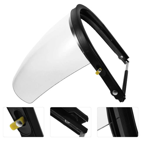Badass Heavy Duty Protective Visor With Rock Solid Impact Resistant Shield And Adjustable Spring Band welding hood close-up view showing transparent visor.