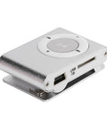 Two Pack Portable Clip On MP3 Players With Aluminum Alloy Bodies showing USB port and control panel, lightweight and durable design.