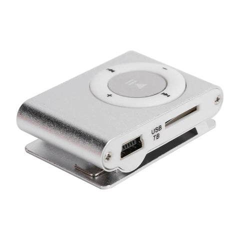 Two Pack Portable Clip On MP3 Players With Aluminum Alloy Bodies showing USB port and control panel, lightweight and durable design.