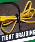 Unglazed Cotton Tie Line With Polyester Core For Theatrical Props, Decor And Hunting tied around yellow cables.