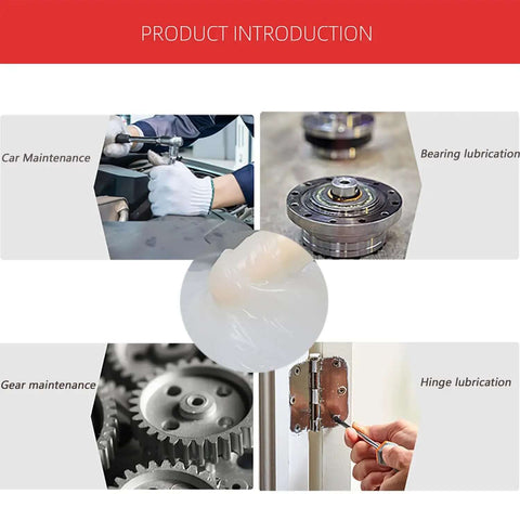 High Temp 3D Printer Gear Grease To Cut Noise And Beef Up Performance On Ender 3 S1 Prusa MK4 CR10 Linear Rails CNC Machines And Electric Motors Low Friction For Smooth Quiet Operation, demonstrating uses in car and gear maintenance, bearing and hinge lubrication.