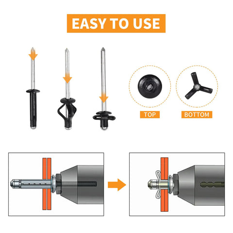 Diagram of Tri Fold Aluminum Pop Rivets Black 75 Pieces Assortment For Kayak Boat Repair Includes Sizes Three Sixteenths Inch