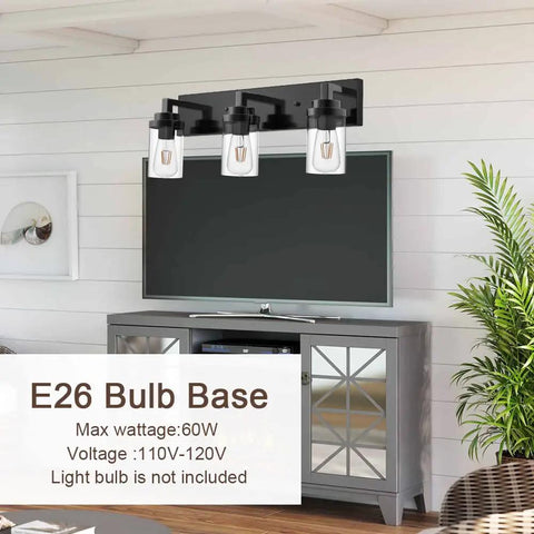 3 Light Dope Vintage Industrial Vanity Lights Over Mirror In Black Finish With Clear Glass Shades Modern Wall Sconce