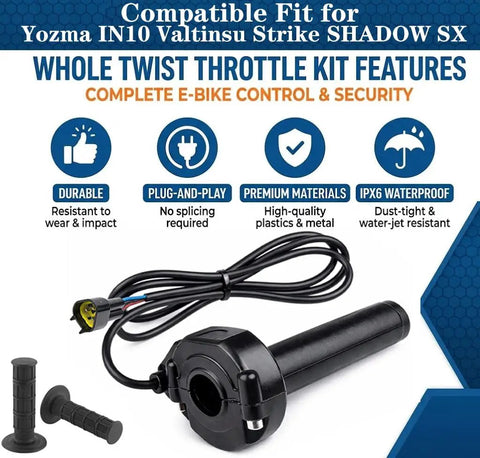 Full Twist Throttle Handle Kit With Male Connector, Rolling Bearing And Cable For IN10 Valtinsu Strike Shadow SX Electric Dirt Bikes, Blue Brown Wire Updated, Plug And Play No Rewiring Required Ready To Install