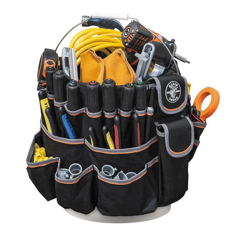 Beefy Bucket Tool Bag That Fits A 5 Gallon Bucket With 45 Pockets And Chain Tether Double Layer Polyester Edges For Tough Durability