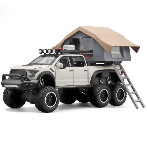 F150 Diecast Pickup Truck For Kids Ages 4-8 with sightseeing cabin, pull back car, 6 wheels, light and sound, zinc alloy, white.