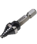 Jerax Tools M35 HSS 1/2 in step drill bit with double spiral flutes (front view)
