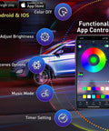 Functional app controls for Lit Underglow Car Lights Kit With 16 Million RGB Colors And 29 Modes, shown on smartphone display.