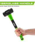 Person holding 4 Lb Engineering Hammer With 16 Inch Fiberglass Handle Drop Forged Heads Non Slip Rubber Grip Bright Green For Visibility