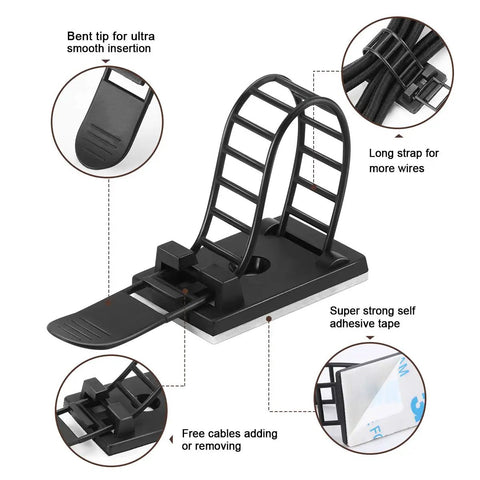Neat Adhesive Cable Management Clips And Zip Ties Kit 50 Pcs Adjustable Nylon Wire Clips Strong Adhesive Tape Black