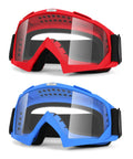 Heavy Duty 2 Pack Tactical Security Eyewear With Quick Snap Lenses in red and blue for lawnmowers and dirtbikes protection.