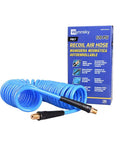 Heavy Duty Polyurethane Coiled Air Compressor Hose 25 Foot Kink Free Flex Rig Sweet For Tight Garage Corners with brass ends.