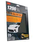 Packaging of 1200 Grit Wet And Dry Sandpaper Sheets 9 By 11 Inches, 5 Pack For Auto Body Repair, Waterproof Backing For Wet Sanding