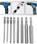 Top Shelf 8-Pack Hex Screwdriver Bit Set With Magnetic Tips For Power Tools, Durable S2 Steel Construction In 100Mm Length That Fits Any Drill Bit Driver And Handles Hardware Jobs Like A Champ. 8 S2 steel hex bits shown