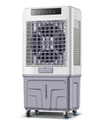 Keep Things Chill With This Portable Evaporative Air Cooler Delivering Whisper Quiet Three Fan Speeds Four Reusable Ice Crystals And Handy Timer For Bedroom Or Office, gray and white cooler with wheels and remote.