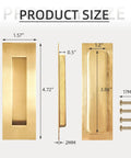 Dimensions and details of 4.72 Inch Recessed Finger Flush Pull Handles For Pocket Doors Sliding Doors Closets And Barn Doors Hardware Brushed Gold Finish 2 Pack Built To Last Heavy Duty Stainless Steel With Smooth Edges Easy Install And Rust Resistant Design shown with screws