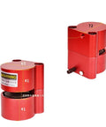 Pneumatic Brake MC DBX10 for CNC turning and milling with auto-reset caliper, red metal housing, measurements shown