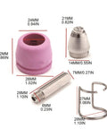 Replacement TIG Torch Consumables Kit With Electrodes, Nozzles, Shielding Cups And Guide Rings For Welding And Cutting dimensions