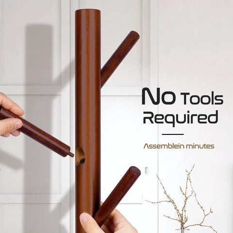 Assembling Wooden Coat Rack Freestanding With 8 Hooks And 3 Adjustable Heights Space Saving Clothes Organizer for Bedroom Office Entryway