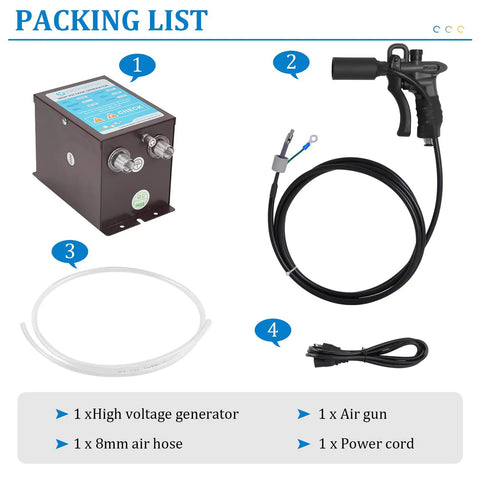 High Voltage Ionizing Air Gun Upgraded 7KV Handheld Anti Static Ionizer package with generator, air gun, hose, power cord