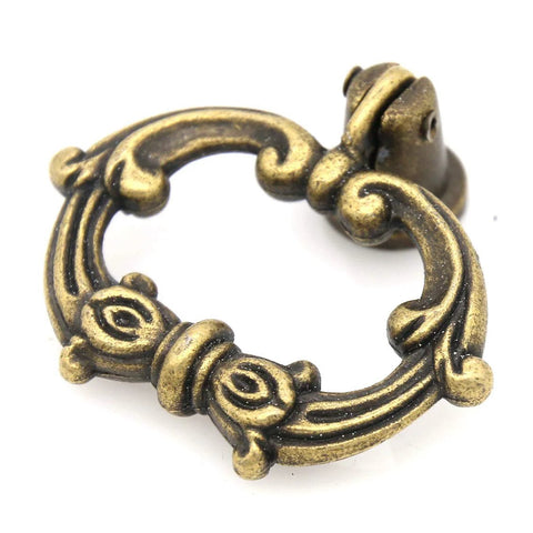 6 Sets Distressed Antique Brass Vintage Cabinet Pulls With Drop Ring Handles For Dresser Drawers And Cupboards 1.9 In By 1.8 In