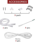 Accessories for Eight Pack Two Foot LED Shop Lights 6500K 10W 1100LM Linkable with frosted cover and switch, includes brackets and cables.