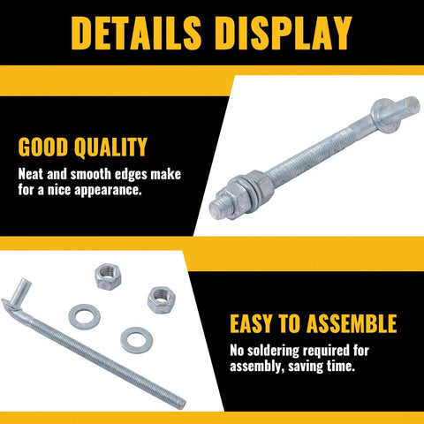 10 Inch J Bolt Gate Hinge Set For Chain Link Fences Heavy Duty 5/8 Inch Pin Galvanized Steel Nuts And Washers Included 4 Pack Replacement Hinges Details