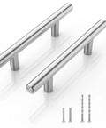 Two brushed nickel stainless steel kitchen cabinet handles with screws, part of 40 Pack Brushed Nickel Stainless Steel Kitchen Cabinet Handles Drawer Pulls.