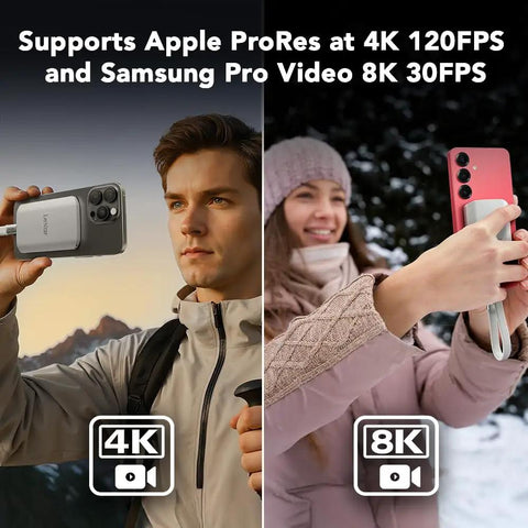 People using ES5 Magnetic External SSD 1TB Ultra Fast 2000 MB Per Second Read And Write, MagSafe Compatible USB C in outdoor settings