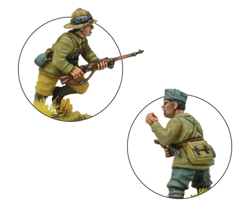 Two soldiers from Bolt Action Italian Army and Blackshirts 1 To 56 Scale Tabletop Miniatures Set in painted detail.