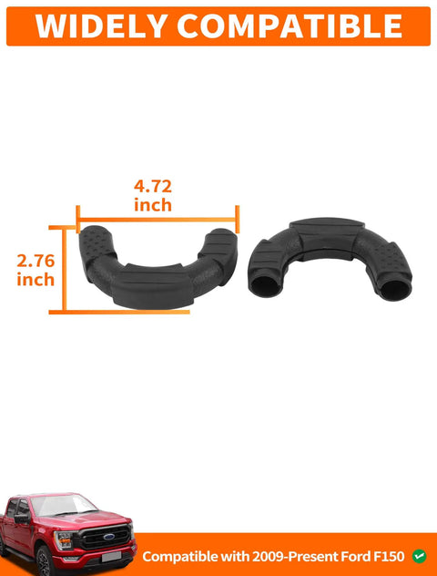 Ford F150 Tow Hook Cover Wrap 2 Piece Black U Shaped Front Bumper Protector Rubber Exterior Styling Upgrade For 2009 To Present With Easy Install And Weather Resistant Matte Finish dimensions shown