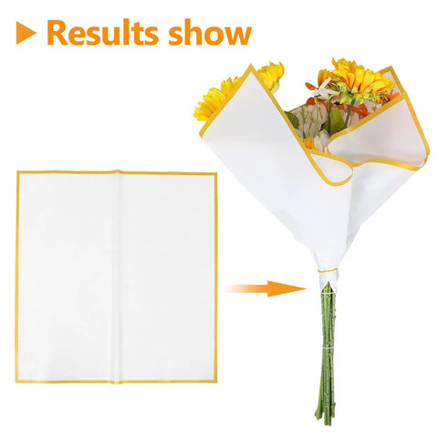 Waterproof Matte Flower Bouquet Wrapping Paper Set 60 Sheets showing sheet and wrapped bouquet with moisture protection