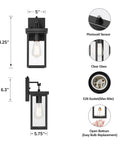 Dimensions and features of Two Pack Outdoor Wall Lanterns With Dusk To Dawn Sensor And Photo Sensor for entryway and patio use