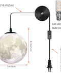 Resin Moon Pendant Lamp With Plug In Adjustable Cord 3D Printed Hanging Ceiling Light Fixture For Home Office Bar Cafe E26 Socket