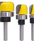 Badass 3 Pc Dish Carving Router Bits Set Half Inch Three Quarter Inch Plus One Eighths Carbide Tipped Wood Cutting Tools For Cnc Mill And Table Mount Router Bowl Trimming Smooth As Butter - three router bits with yellow tops
