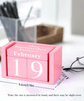 Pink Decor Wooden Desk Calendar Blocks Perpetual Block for Office on white desk