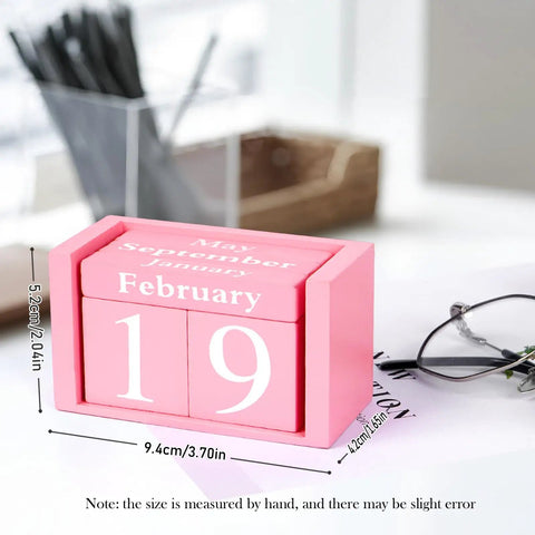 Pink Decor Wooden Desk Calendar Blocks Perpetual Block for Office on white desk