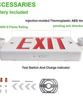 Red LED Exit Sign With Emergency Lights, Dual Head, UL Listed 120-277V, Fire Rated ABS, Wall Mount Accessories Shown
