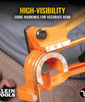 Close-up of 3-In-1 Tube Bender For 1/4, 5/16, And 3/8 Inch Tubing showing high-visibility guide markings for precise bending.