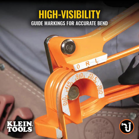 Close-up of 3-In-1 Tube Bender For 1/4, 5/16, And 3/8 Inch Tubing showing high-visibility guide markings for precise bending.