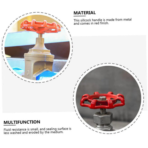 Close-up of red cast iron shutoff hand wheel on valve for water lines, part of 10 Pack Cast Iron Shutoff Hand Wheel Handles For Water Lines No Sweat Easy Open Close Operation Red Color Rugged Durable Sealing For Fluid Control Valve Wheel Assemblies.