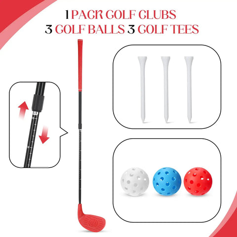 Backyard Golf Club Set With Adjustable Practice Club For Home Golfing Do It Yourself Dope Kit Includes Plastic Chipping Clubs Plastic Balls And Tees For Indoor And Outdoor Training Red Left Hand Gift For Adults