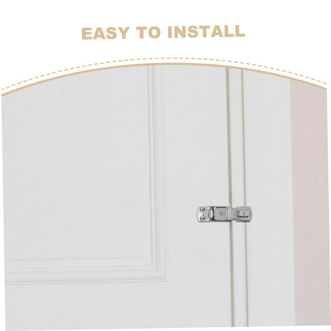 Marine-grade stainless steel boat door latch installed on a white door.