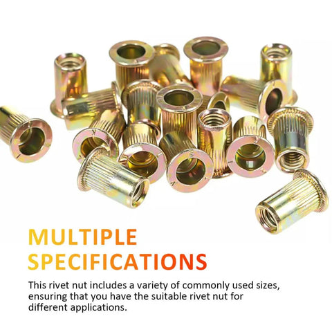 500 Piece Rivet Nut Kit Carbon Steel Threaded Inserts Galvanized Set For Furniture Assembly And Home Projects, close-up view