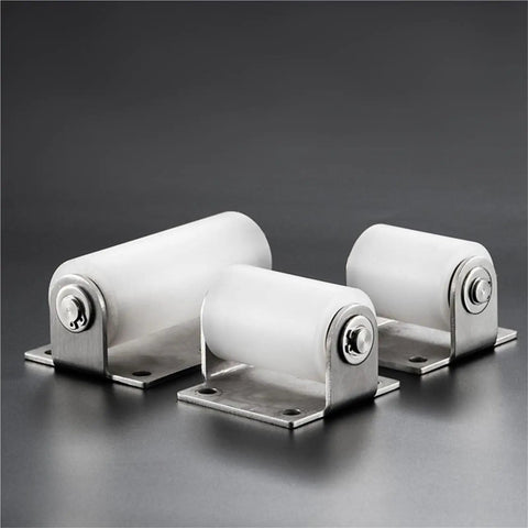 40mm Nylon Gate Guide Rollers 4 Pack With Post Welded Bracket For Sliding Gates, Heavy Duty Nylon Wheels, 102 x 70 mm Bracket, 201 Stainless Post Welded Assembly, Perfect Replacement Hardware For Barn Or Shop Gates