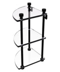Foxtrot Collection Three Tier Corner Glass Shelf In Matte Black With Solid Brass Build Three Eighths Inch Tempered Glass