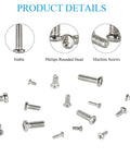 Massive 750 Piece Small Machine Screw Set M1.4 M1.6 M2 M2.5 M3 Phillips Pan Head Tiny Screws For Watch, Toy, And Electronics Repair Nickel Plated Carbon Steel Kit With 15 Sizes, 50 Pieces Each In Storage Bag scattered on white surface.